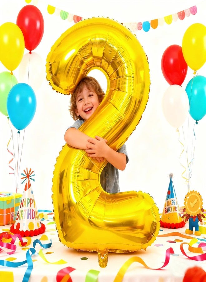 Smlpuame بالونات أرقام ذهبية كبيرة مقاس 40 بوصة من 0 إلى 9، بالونات رقم 2 كبيرة، بالونات رقمية لتزيين حفلات أعياد الميلاد، بالونات أرقام من رقائق الهيليوم لحفلات الزفاف والذكرى السنوية - Image 4